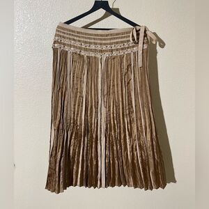 Simon Chang Tan Pleated Midi Skirt